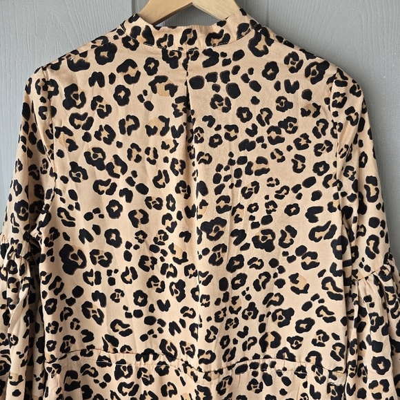 Karlie Leopard Print Popover Dress Womens Sz M Long Sleeve Tiered Drawsting - Picture 15 of 16